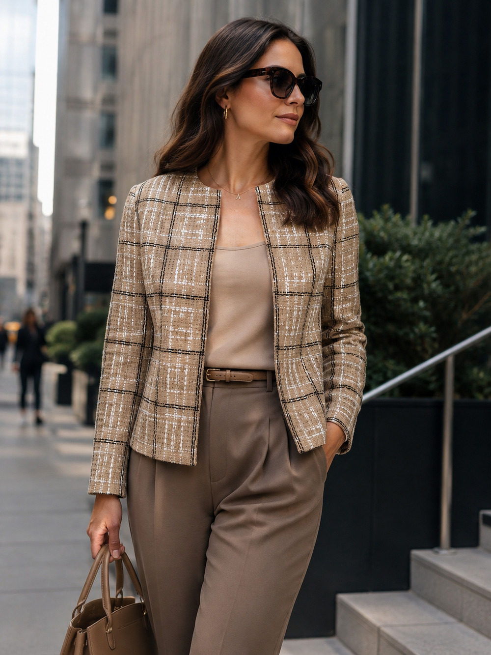 Tweed Corpcore Dana Buchman open blazer beige Size 2 Office career polished